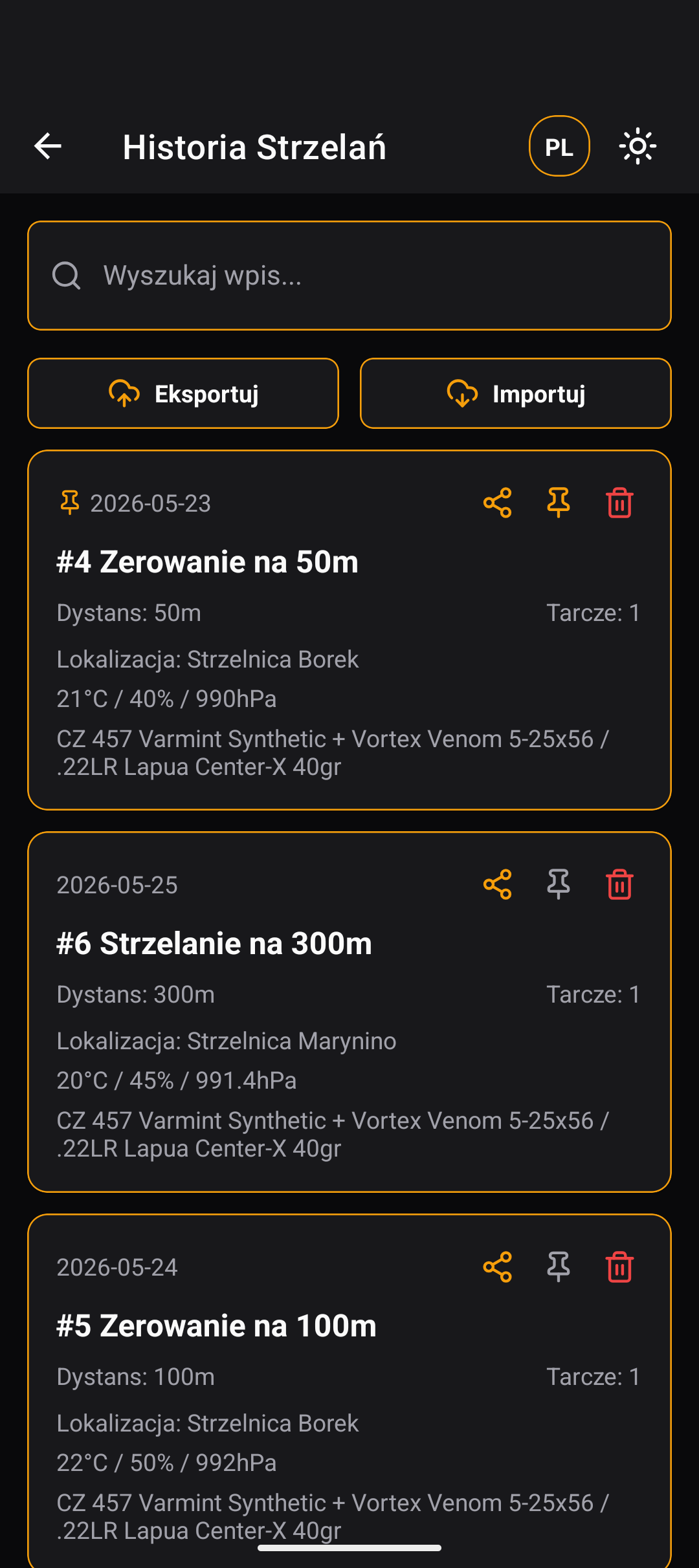 DOPE App - Baza Danych Strzelań